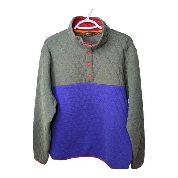 $150 Orvis Outdoor Quilted Blue Tarragon Colorblock Snap Sweatshirt Fall 23/Sz M - Picture 6 of 13